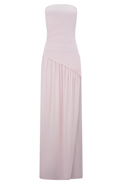 Bex Strapless Slinky Maxi Dress With Split - Pale Pink