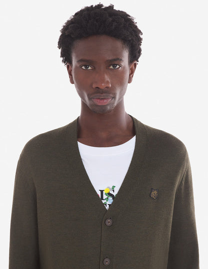 Bold Fox Head Patch Regular Cardigan Khaki
