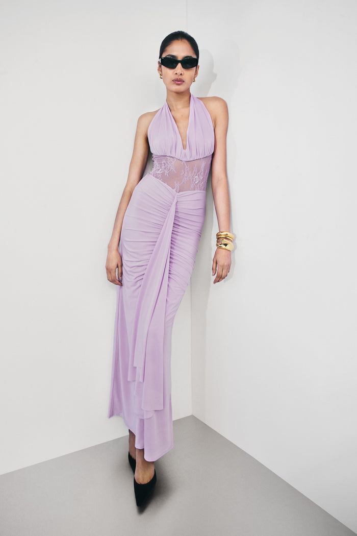 Bonnie Slinky And Lace Maxi Dress - Lilac