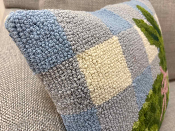 Bunny Topiary Hooked Wool Pillow