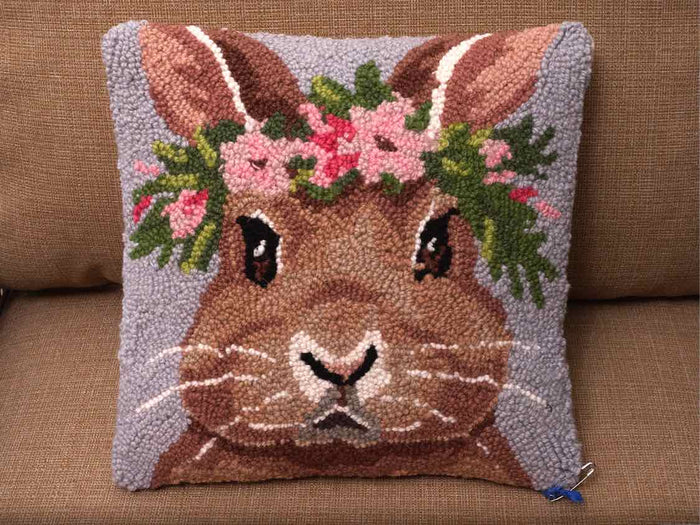 Bunny with Flower Crown Hooked Accent Pillow