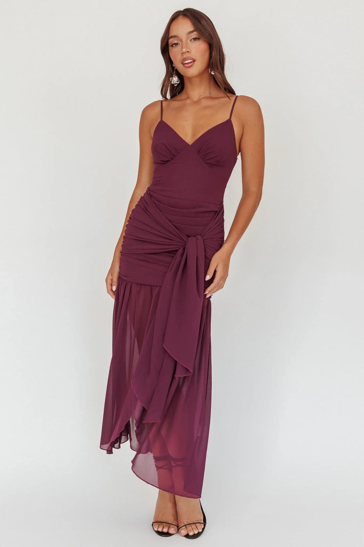 Floating Waist Sash Maxi Dress Plum