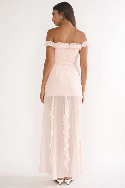 Fall In Love Off Shoulder Frill Maxi Dress Power Pink
