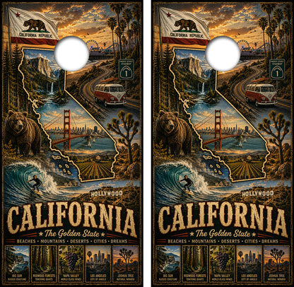 California The Golden State Cornhole Design