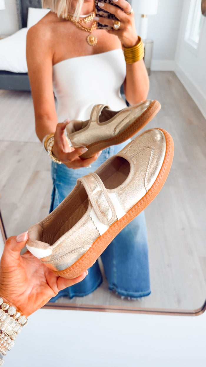 Calm Down Mary Jane Gold Sneaker