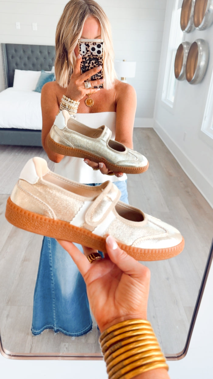 Calm Down Mary Jane Gold Sneaker
