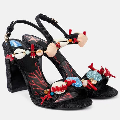"Capri Kiera" Embellished Block Heel Sandals Inspired By Dolce & Gabbana