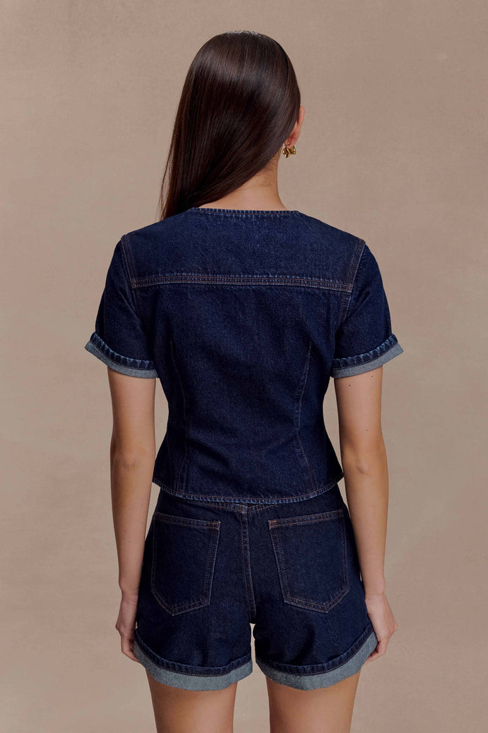 Carlene Cuffed Denim Shorts - Indigo Blue