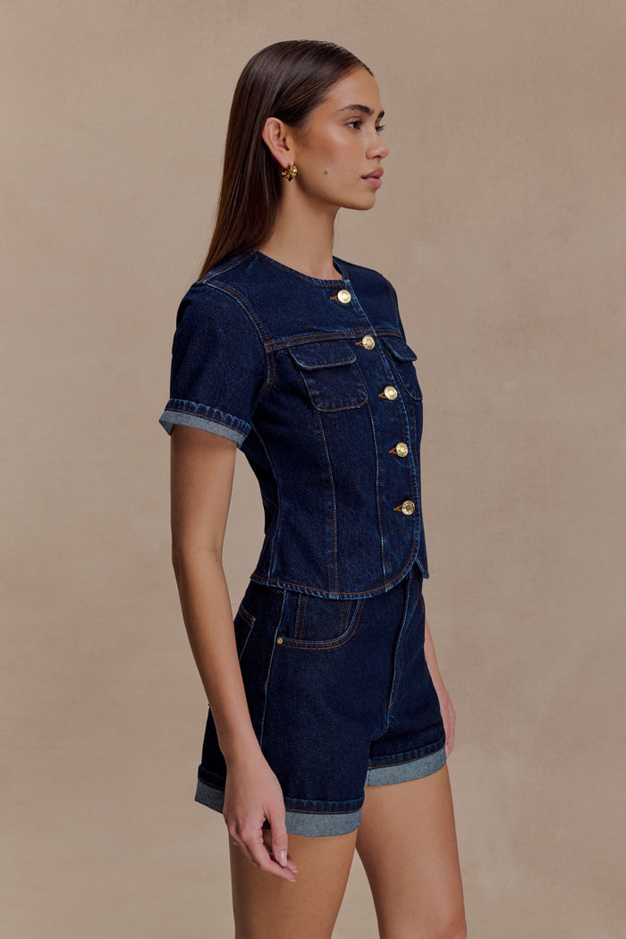 Carlene Cuffed Denim Shorts - Indigo Blue