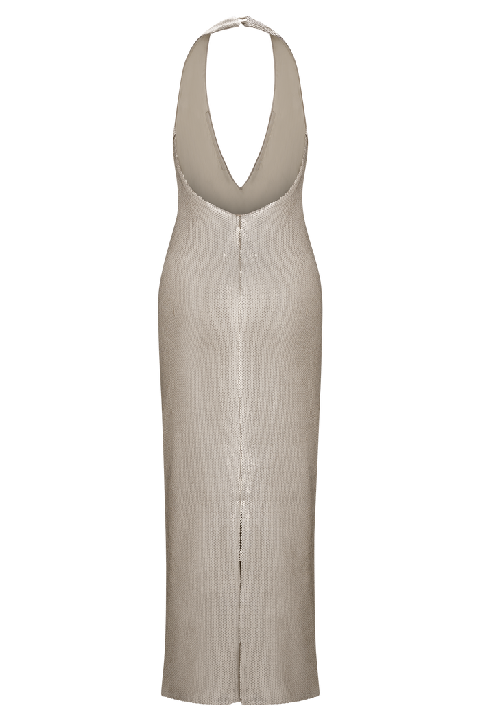 Carnation Sequin Halter Midi Dress - Gold