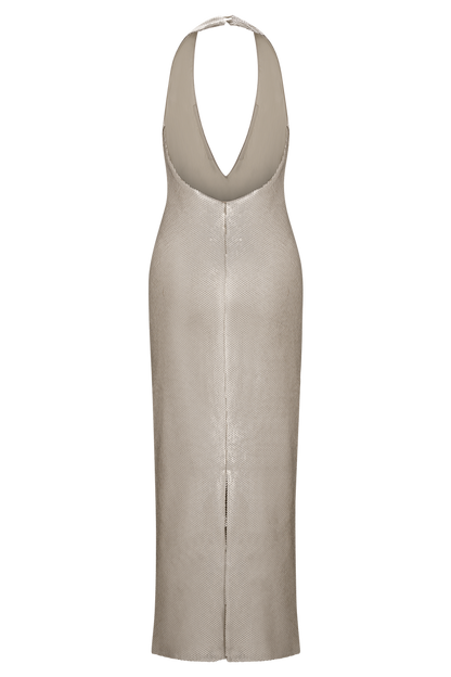 Carnation Sequin Halter Midi Dress - Gold