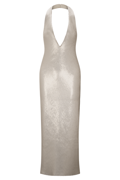 Carnation Sequin Halter Midi Dress - Gold