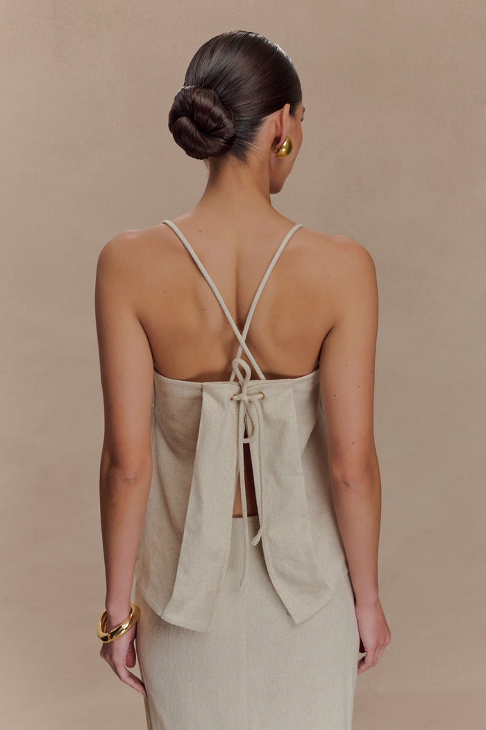 Casey Linen Corded Embroidered Linen Top - Natural