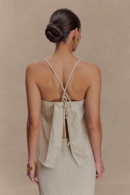 Casey Linen Corded Embroidered Linen Top - Natural