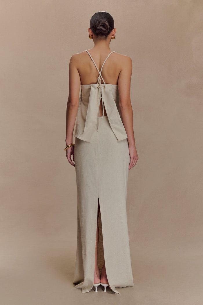 Casey Linen Corded Embroidered Linen Top - Natural