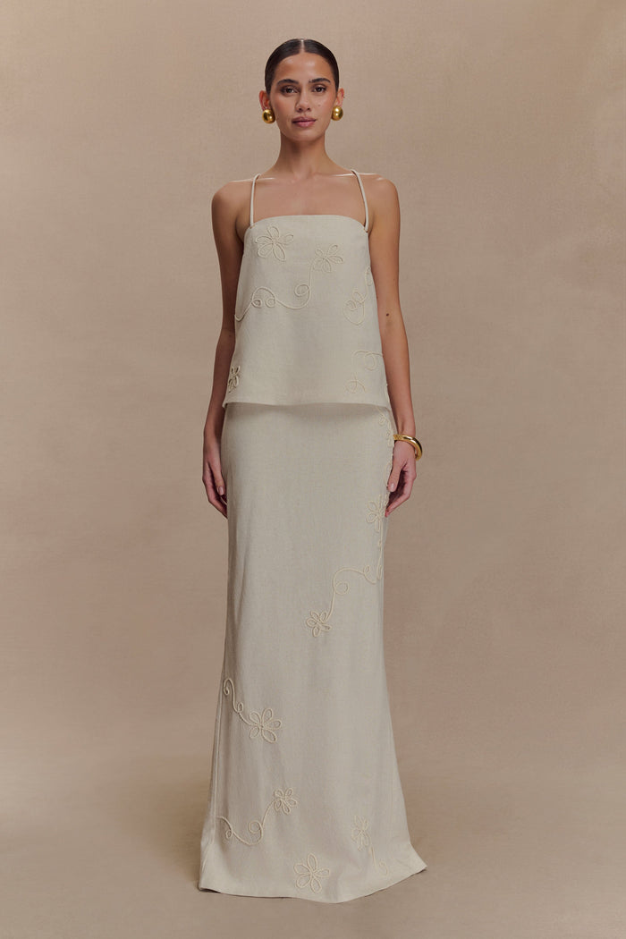 Casey Linen Corded Embroidered Linen Top - Natural