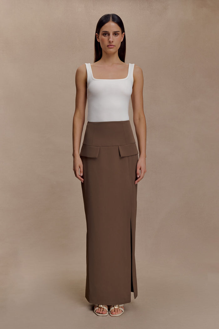 Cassie Column Maxi Skirt - Cacao Brown