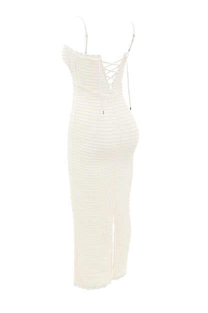 cream tea frill lace midi dress