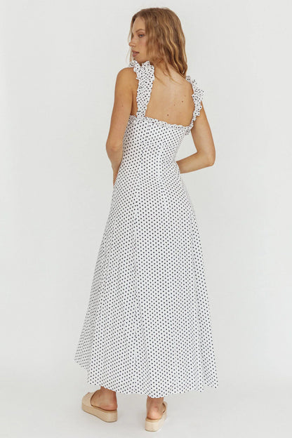 Warrior Sun Frill Strap Maxi Dress Navy Spot