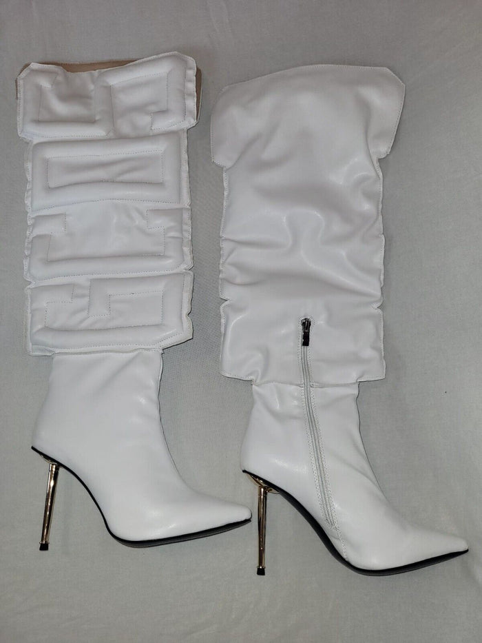 Clearance -Bubble Letter Knee High Stiletto Boots