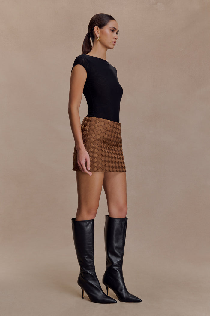 Cordia Satin Mini Skirt - Chocolate