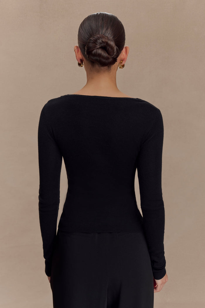 Culver Draped Twist Knit Top - Black