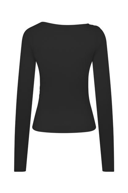 Culver Draped Twist Knit Top - Black