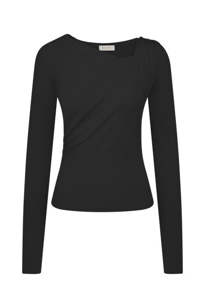 Culver Draped Twist Knit Top - Black