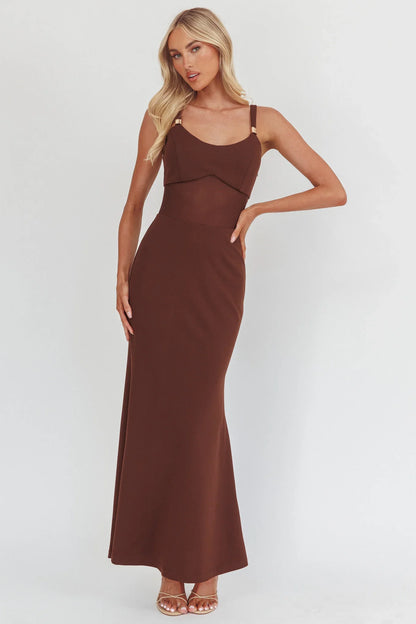 Shelbie Sheer Waist Maxi Dress Chocolate