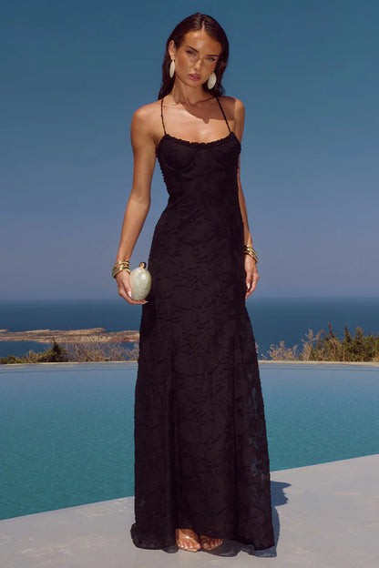 ELLERBY FRILL TRIM MAXI DRESS - BLACK