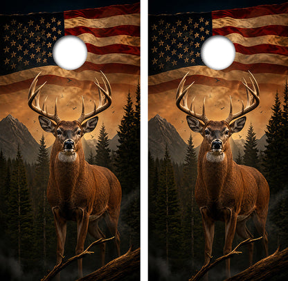 Deer Buck American Flag Cornhole Design