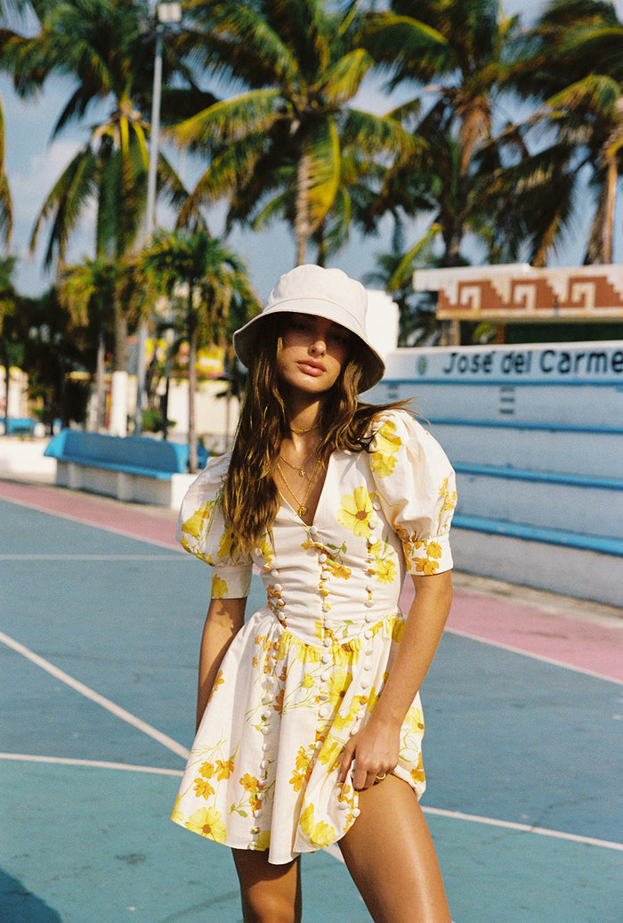 Deon Button Mini Dress - Yellow