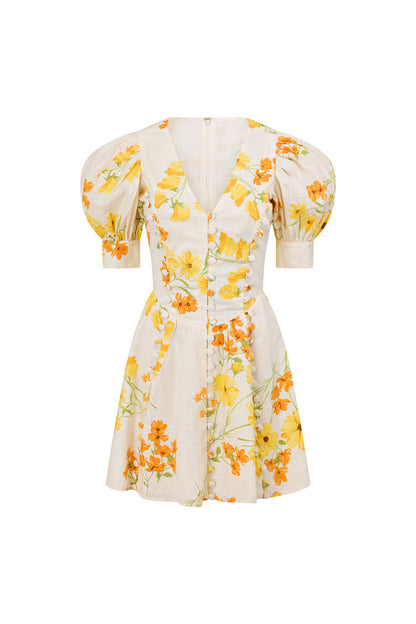 Deon Button Mini Dress - Yellow