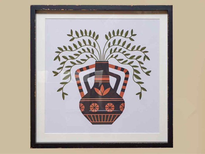 Distressed Black Framed Foliage In Vase Print Under Glass