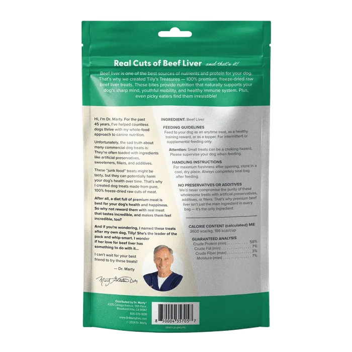 Dr. Marty's Tilly's Treasures Beef Liver Dog Treat 4 oz