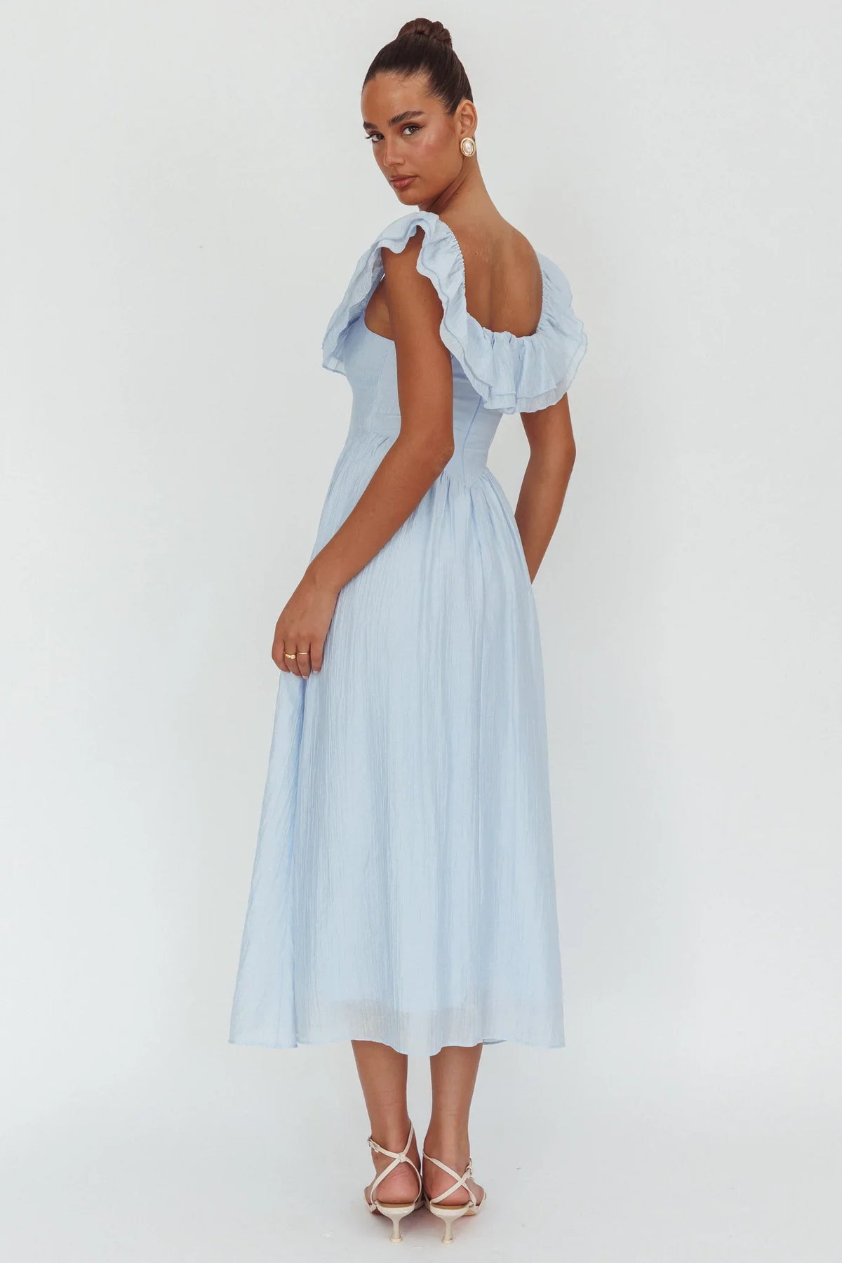 Serinah Basque Waist Off-Shoulder Maxi Dress Blue