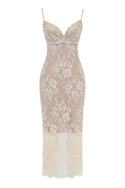 antique ivory lace midi dress
