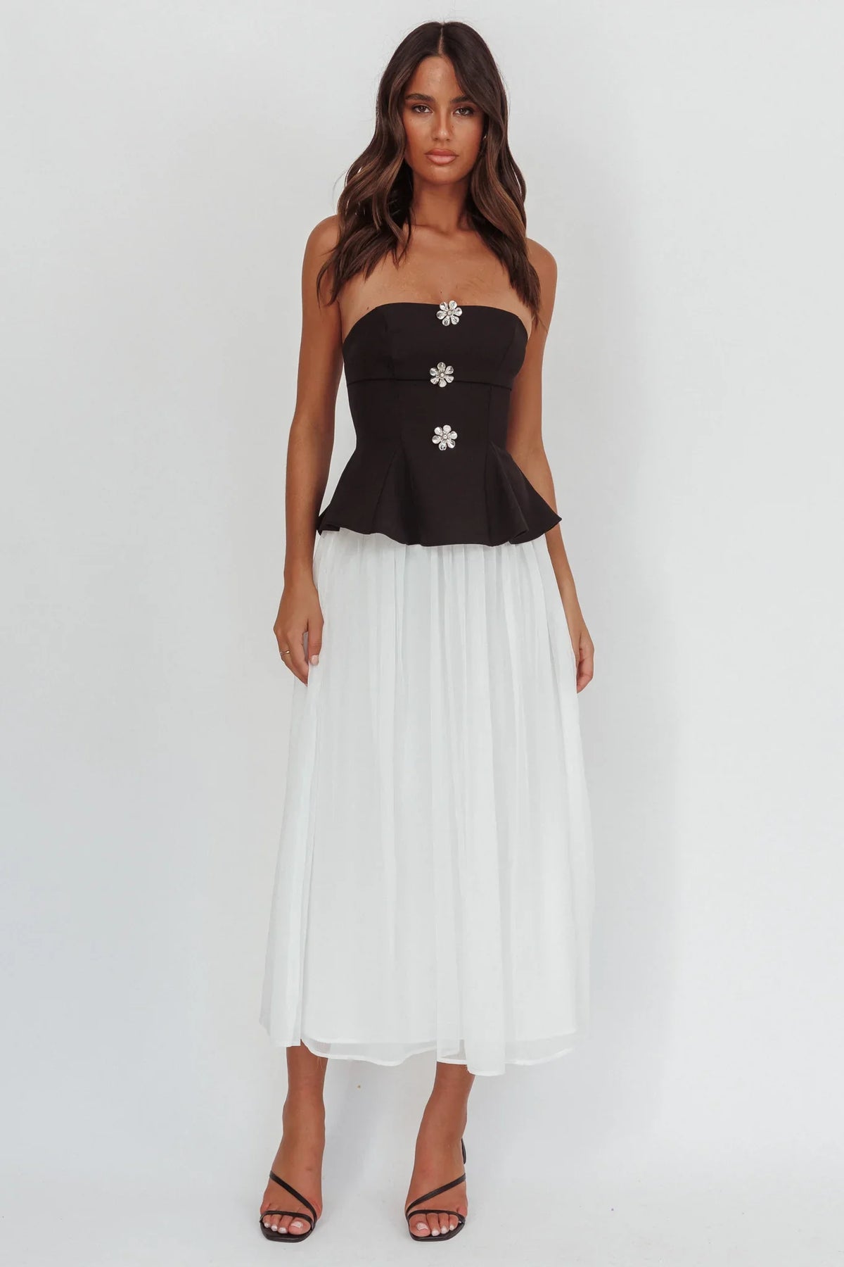 Rebel Peplum Bodice Midi Dress Black