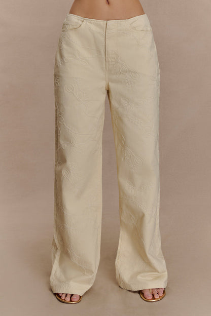 Ebony Embroidered Denim Jeans - Cream