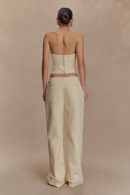Ebony Embroidered Denim Jeans - Cream