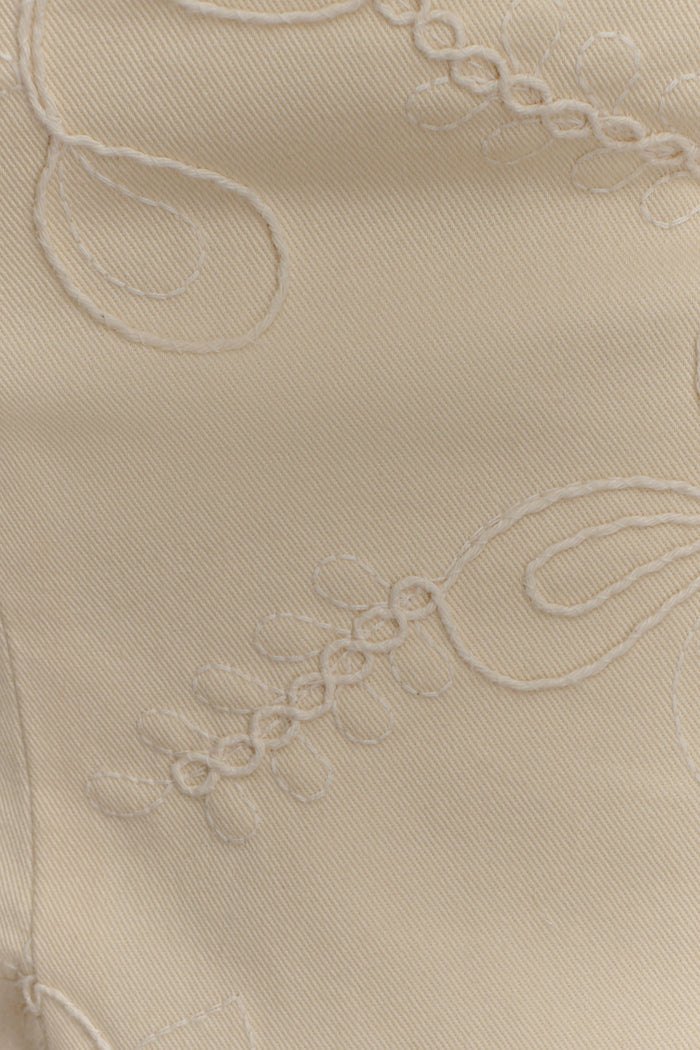 Ebony Embroidered Denim Jeans - Cream