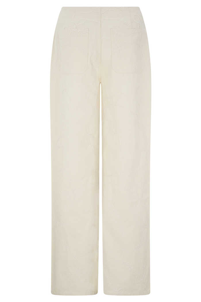Ebony Embroidered Denim Jeans - Cream