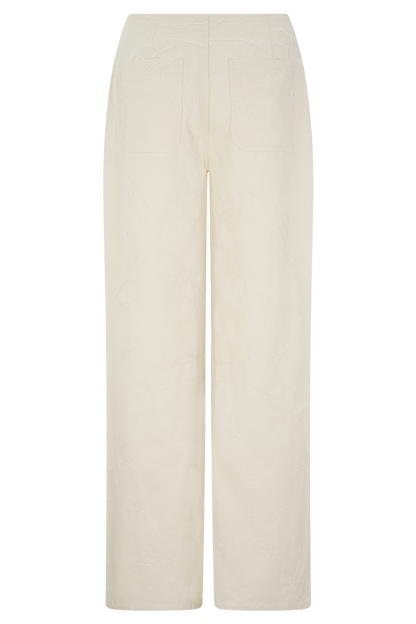 Ebony Embroidered Denim Jeans - Cream