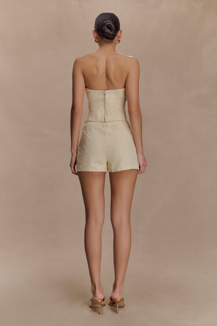 Ebony Embroidered Denim Micro Shorts - Cream