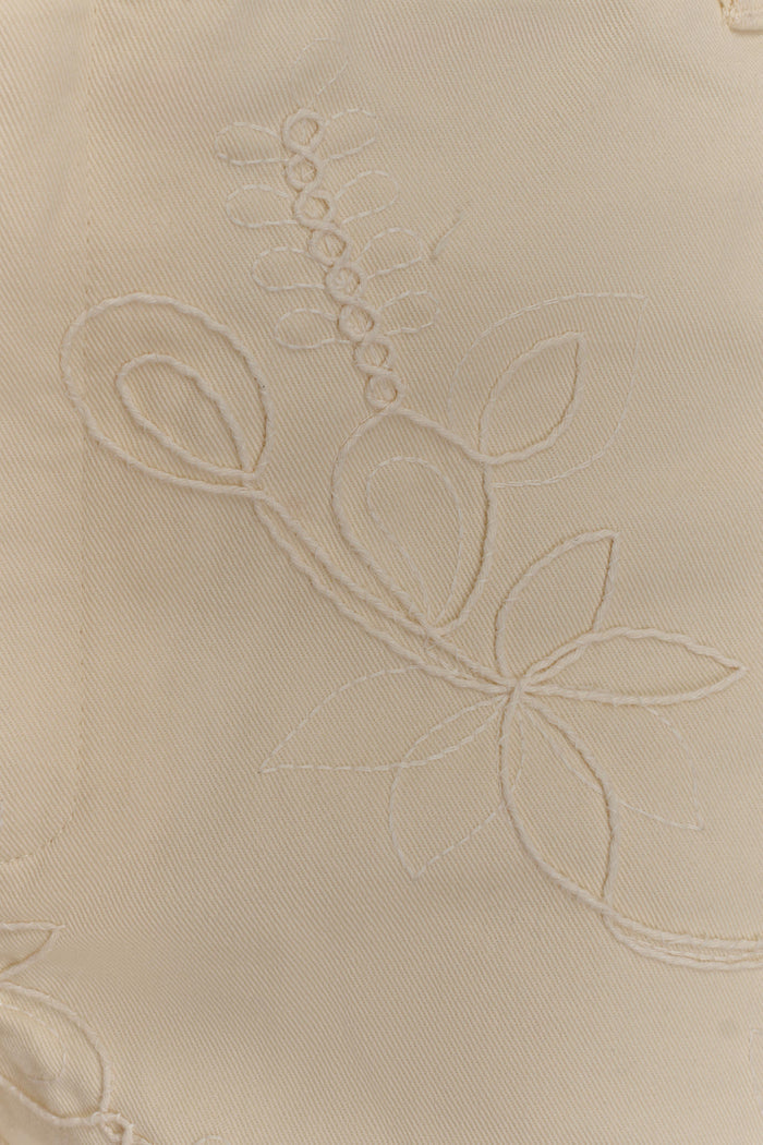 Ebony Embroidered Denim Micro Shorts - Cream