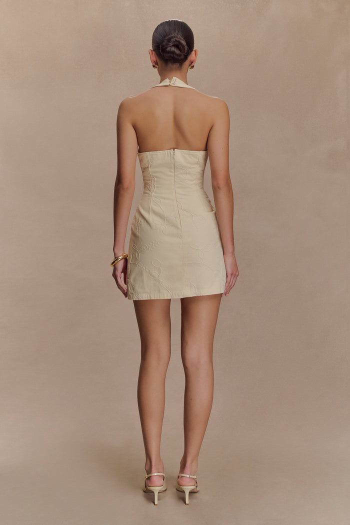 Ebony Embroidered Denim Mini Dress - Cream