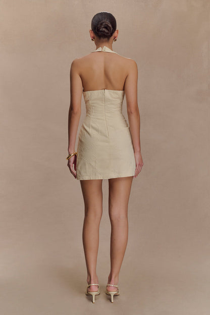 Ebony Embroidered Denim Mini Dress - Cream