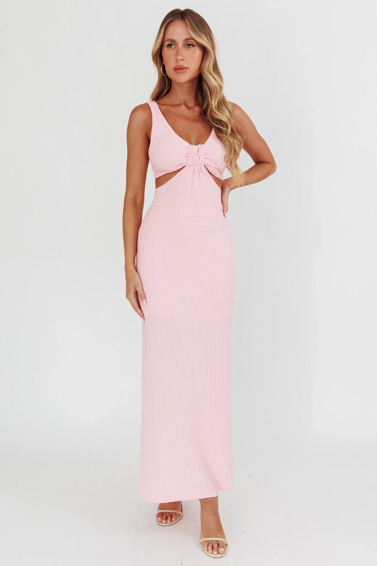 Kharissa Cut-Out Textured Maxi Dress Pink