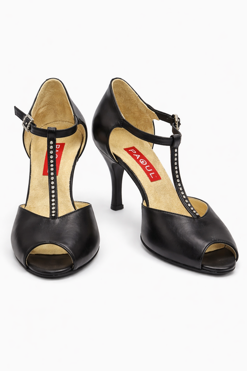 Escarpins à talons noires bout ouvert à strass - Élégance chic