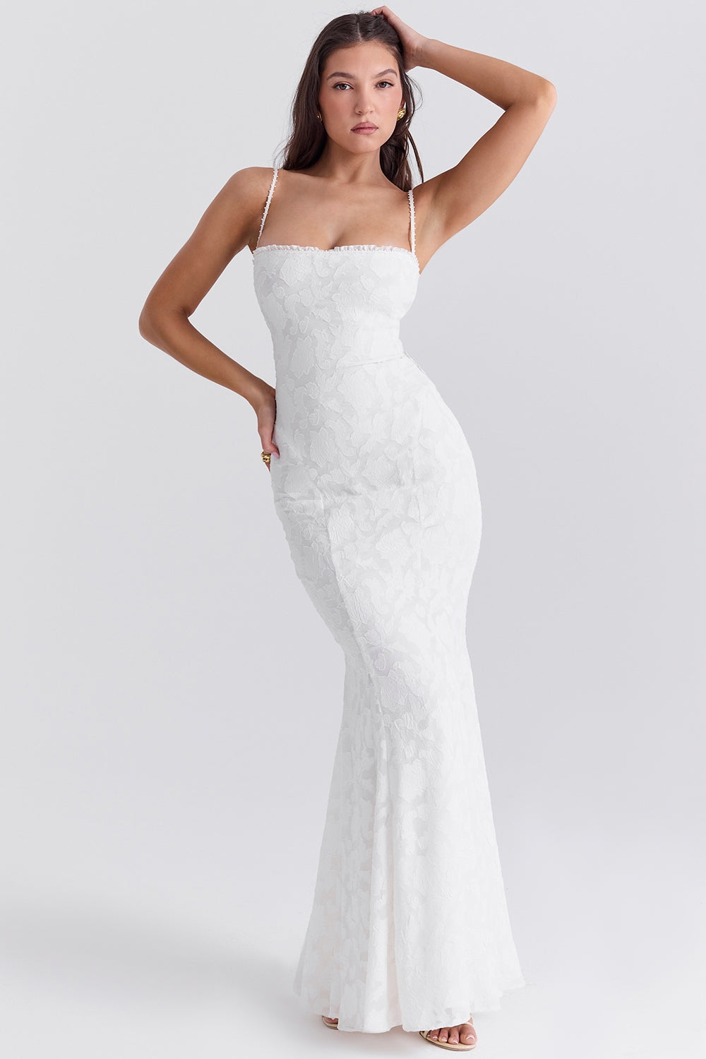 ivory lace up back maxi dress